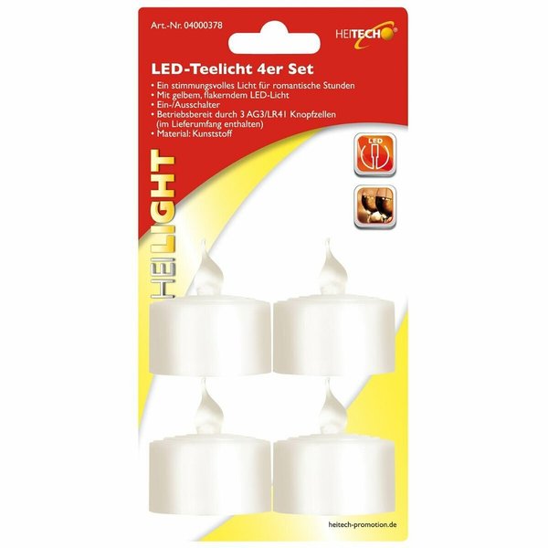 Heitech LED Teelicht 4er Set - Kerzenimitat Lampe Licht Kerzenersatz Dekoration
